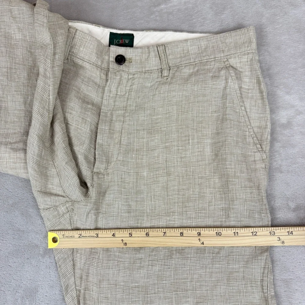 VTG J.Crew Linen Pants Men 34x30 Fit 36x28.5 Beige Tan Glen Plaid Oarsman Preppy - Picture 12 of 13